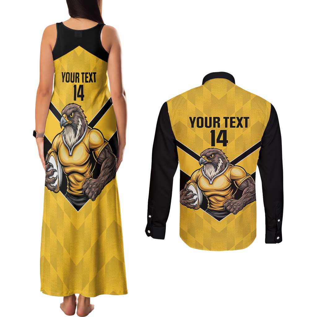 Sunshine Coast Rugby Custom Couples Matching Tank Maxi Dress and Long Sleeve Button Shirt Go Falcons Mascot Sporty Style - Aussie Hoodie