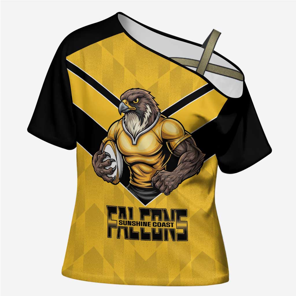 Sunshine Coast Rugby Custom Cross Shoulder Shirt Go Falcons Mascot Sporty Style - Aussie Hoodie