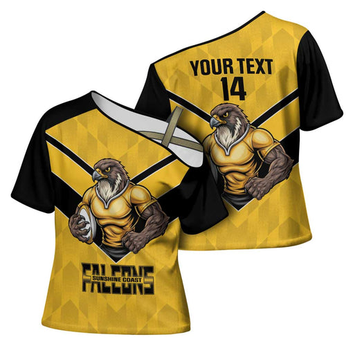 Sunshine Coast Rugby Custom Cross Shoulder Shirt Go Falcons Mascot Sporty Style - Aussie Hoodie