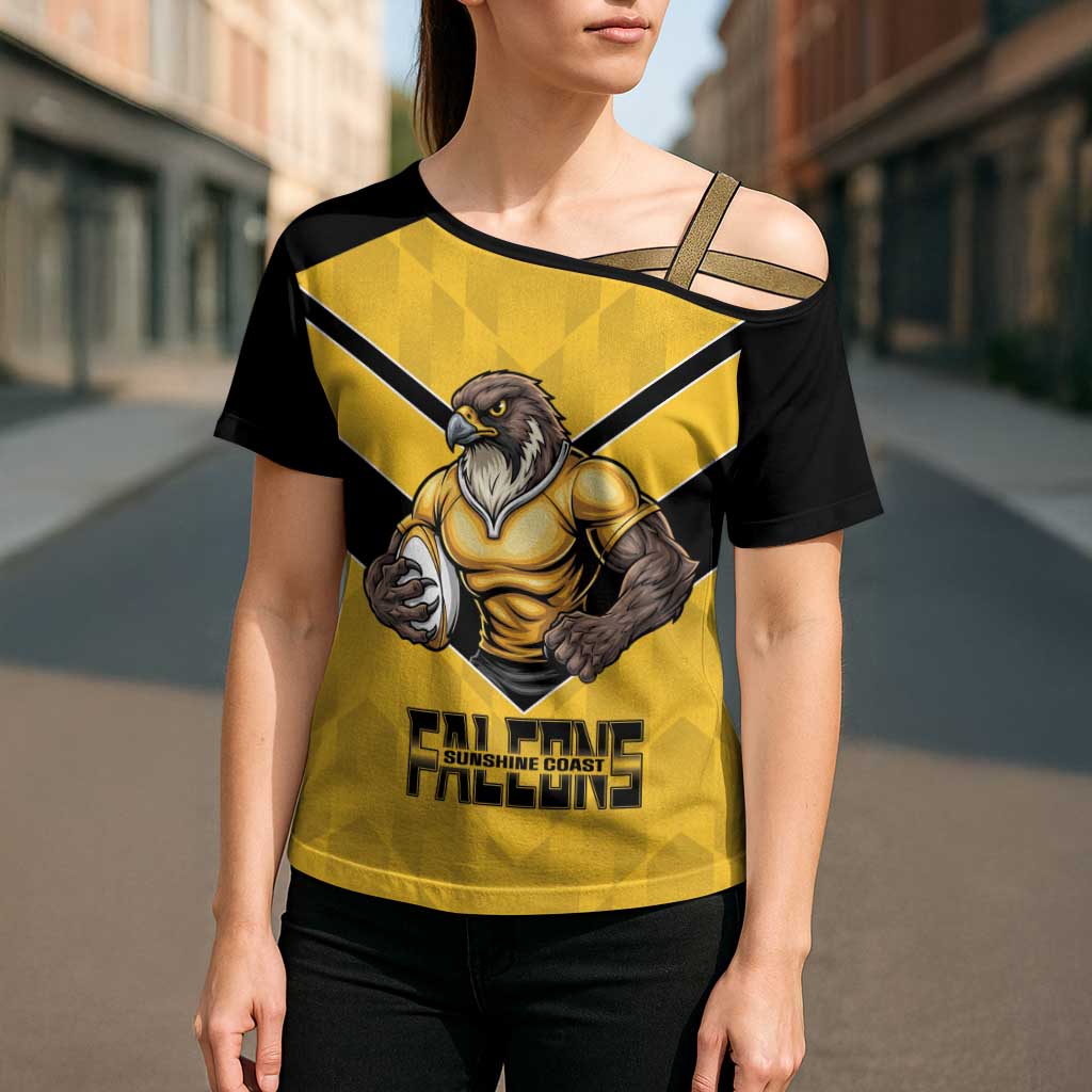 Sunshine Coast Rugby Custom Cross Shoulder Shirt Go Falcons Mascot Sporty Style - Aussie Hoodie