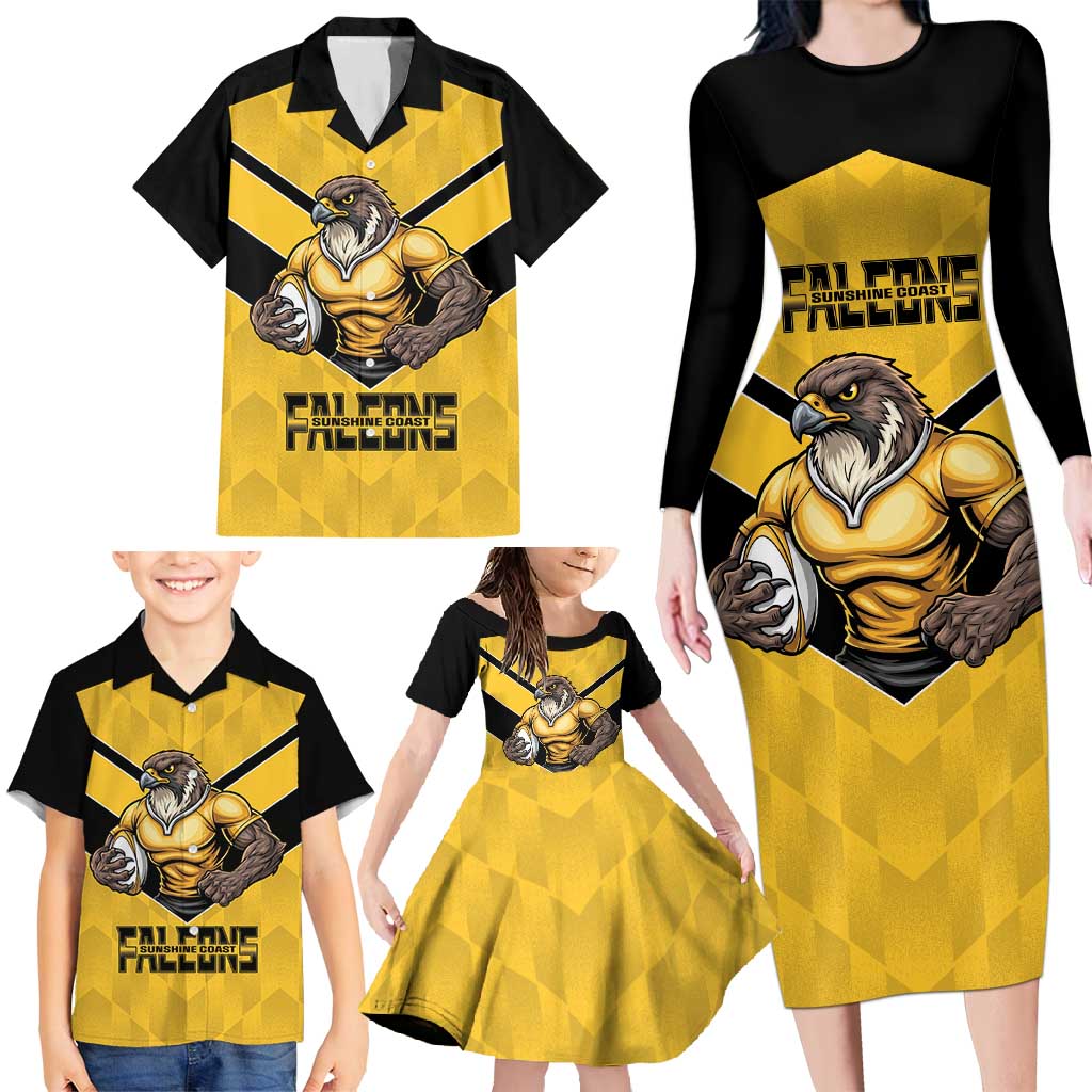 Sunshine Coast Rugby Custom Family Matching Long Sleeve Bodycon Dress and Hawaiian Shirt Go Falcons Mascot Sporty Style - Aussie Hoodie