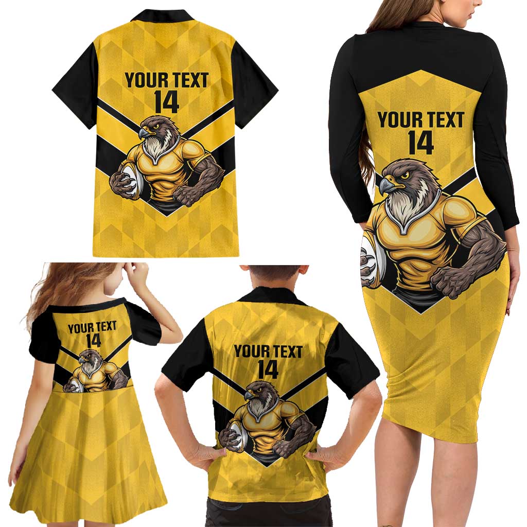 Sunshine Coast Rugby Custom Family Matching Long Sleeve Bodycon Dress and Hawaiian Shirt Go Falcons Mascot Sporty Style - Aussie Hoodie