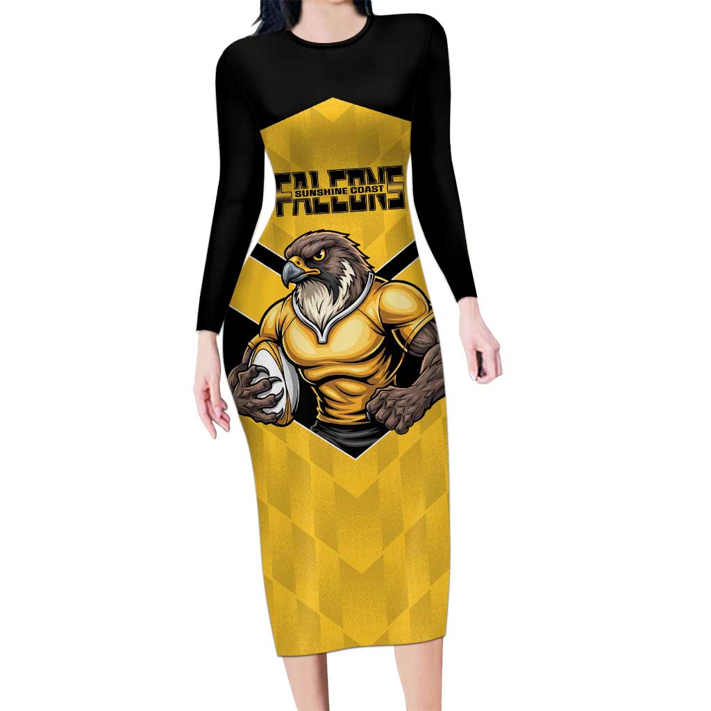 Sunshine Coast Rugby Custom Family Matching Long Sleeve Bodycon Dress and Hawaiian Shirt Go Falcons Mascot Sporty Style - Aussie Hoodie