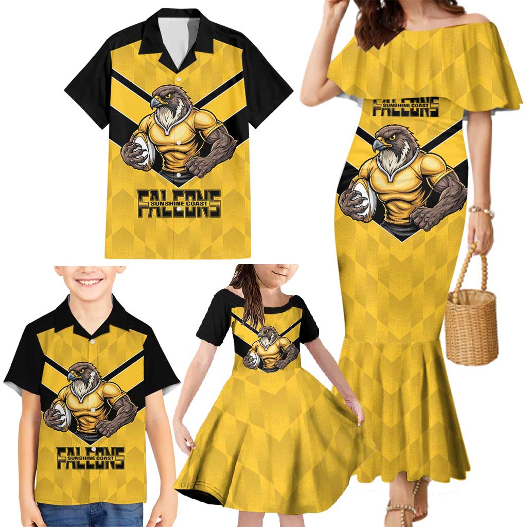 Sunshine Coast Rugby Custom Family Matching Mermaid Dress and Hawaiian Shirt Go Falcons Mascot Sporty Style - Aussie Hoodie