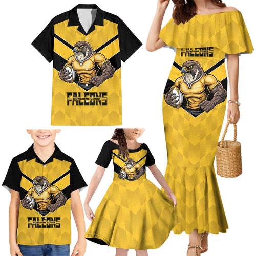 Sunshine Coast Rugby Custom Family Matching Mermaid Dress and Hawaiian Shirt Go Falcons Mascot Sporty Style - Aussie Hoodie