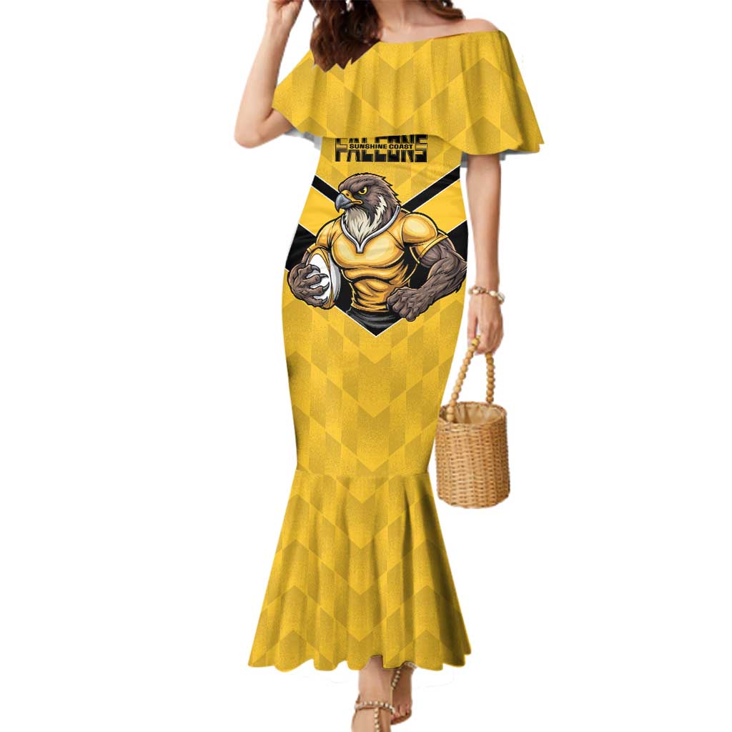 Sunshine Coast Rugby Custom Family Matching Mermaid Dress and Hawaiian Shirt Go Falcons Mascot Sporty Style - Aussie Hoodie