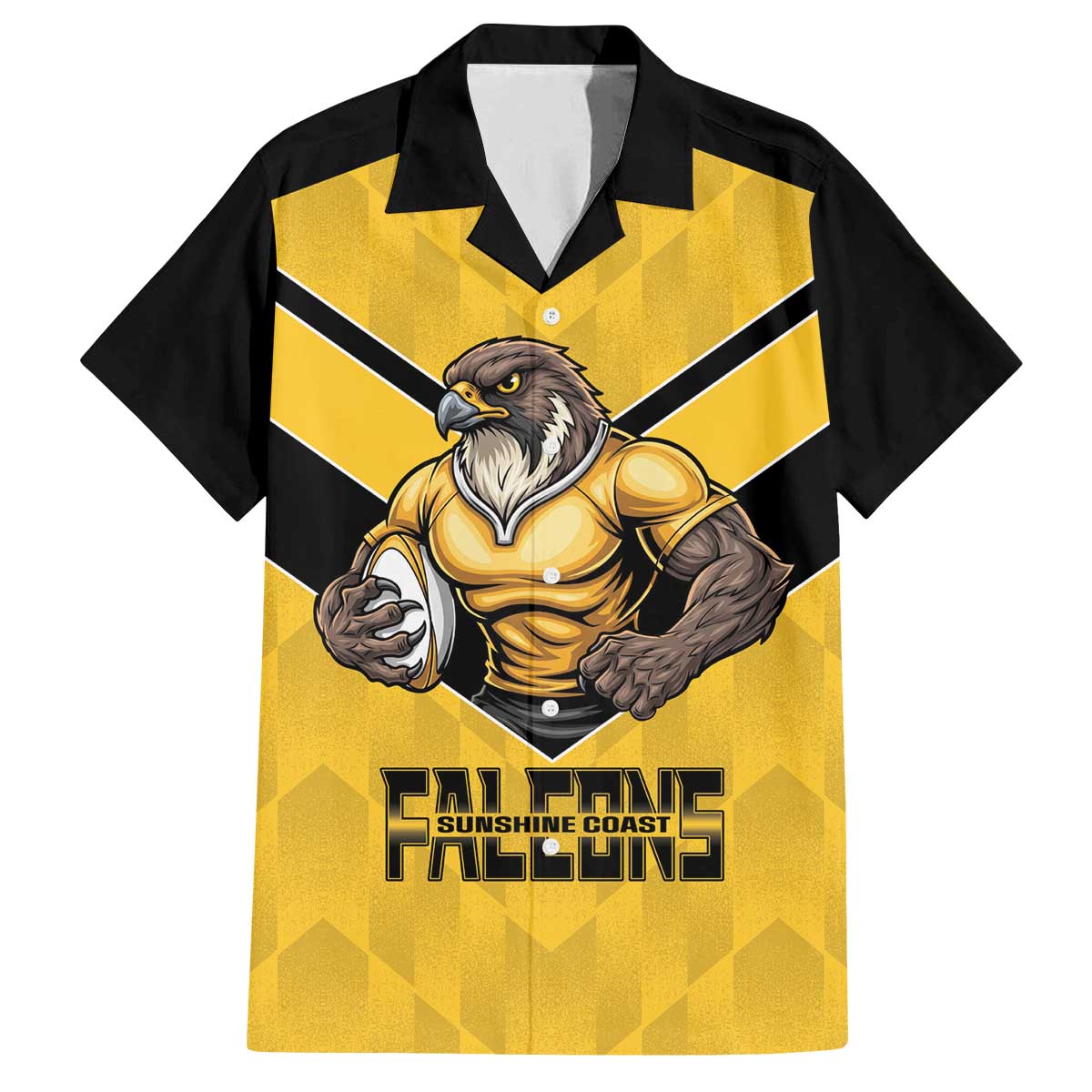 Sunshine Coast Rugby Custom Family Matching Off The Shoulder Long Sleeve Dress and Hawaiian Shirt Go Falcons Mascot Sporty Style - Aussie Hoodie