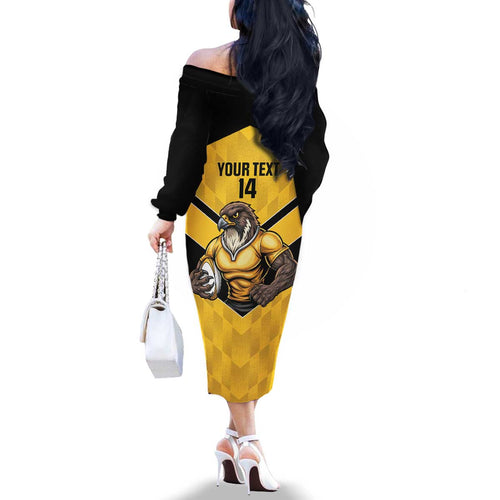 Sunshine Coast Rugby Custom Family Matching Off The Shoulder Long Sleeve Dress and Hawaiian Shirt Go Falcons Mascot Sporty Style - Aussie Hoodie