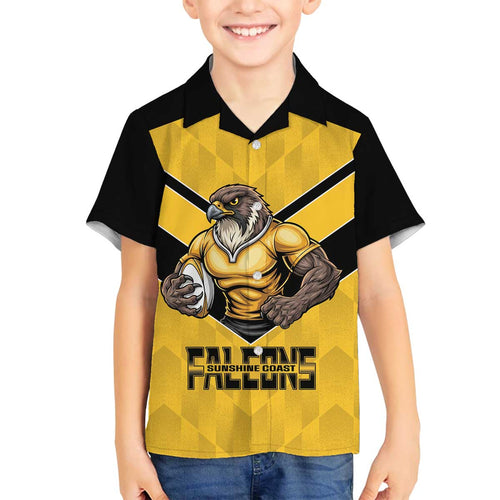 Sunshine Coast Rugby Custom Family Matching Off The Shoulder Long Sleeve Dress and Hawaiian Shirt Go Falcons Mascot Sporty Style - Aussie Hoodie