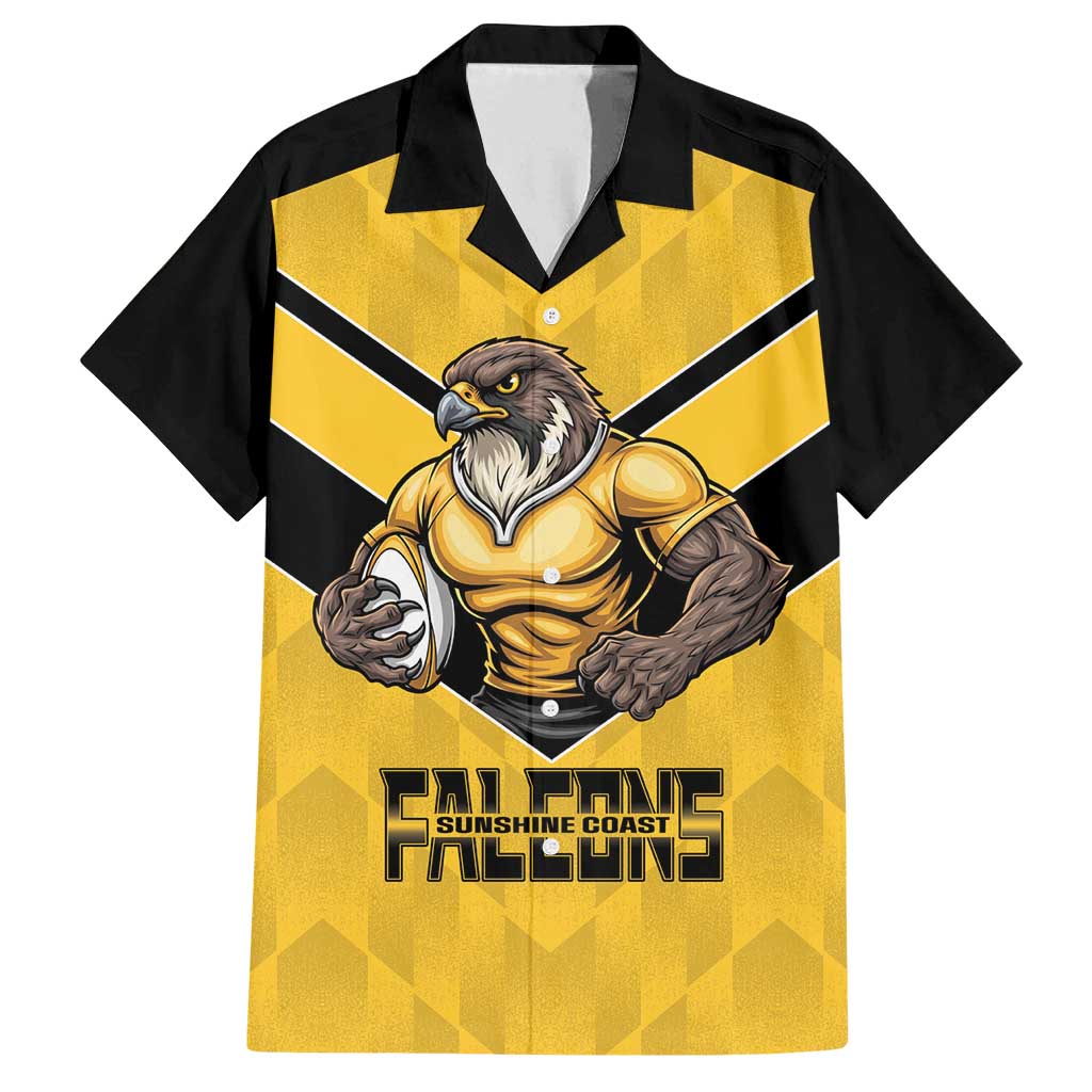 Sunshine Coast Rugby Custom Family Matching Off Shoulder Maxi Dress and Hawaiian Shirt Go Falcons Mascot Sporty Style - Aussie Hoodie