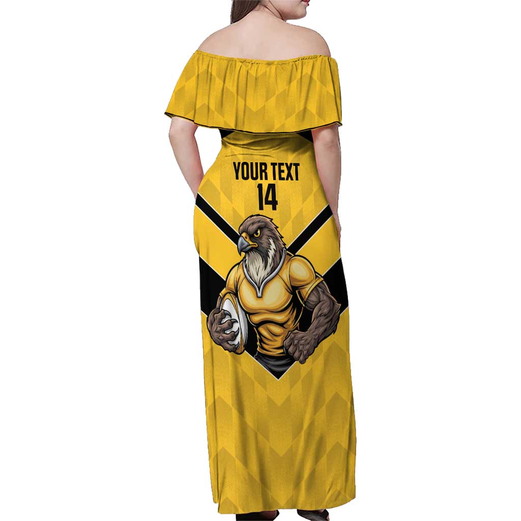 Sunshine Coast Rugby Custom Family Matching Off Shoulder Maxi Dress and Hawaiian Shirt Go Falcons Mascot Sporty Style - Aussie Hoodie