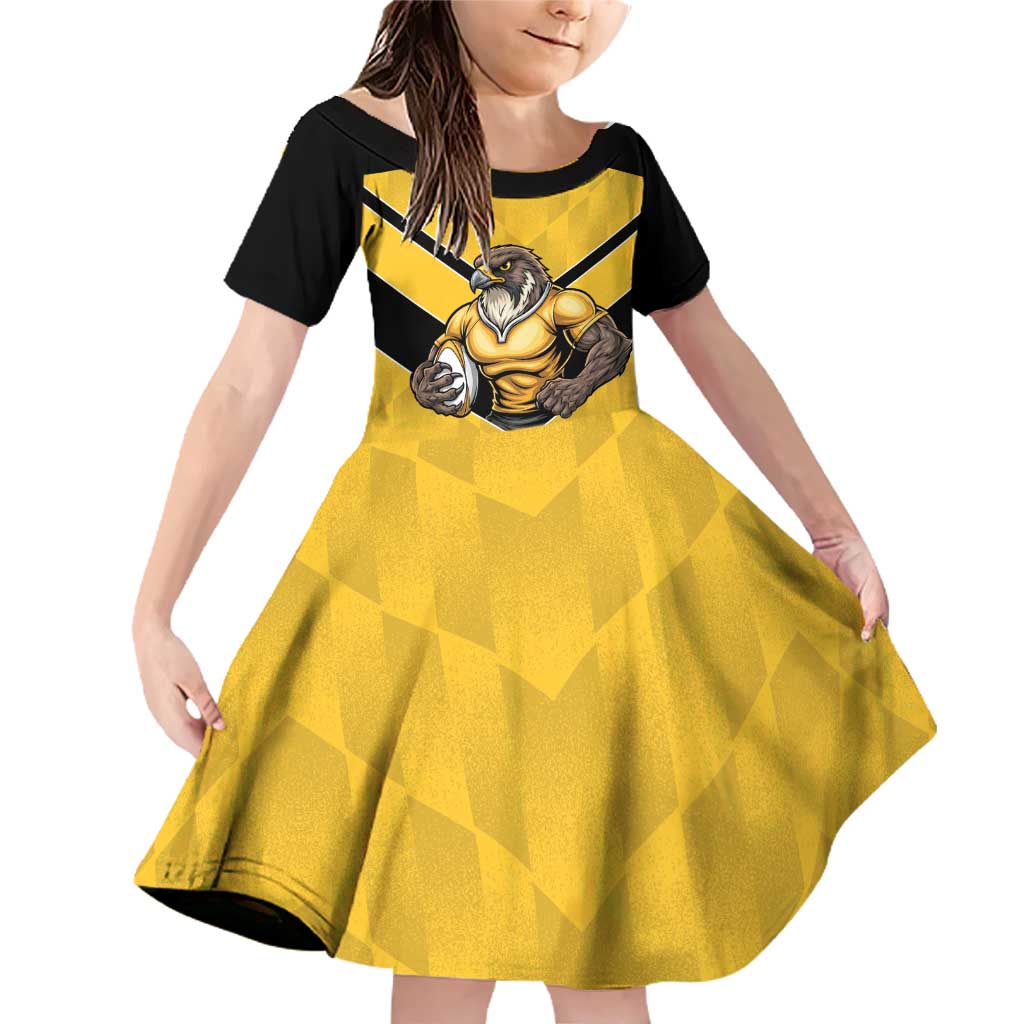 Sunshine Coast Rugby Custom Family Matching Off Shoulder Short Dress and Hawaiian Shirt Go Falcons Mascot Sporty Style - Aussie Hoodie