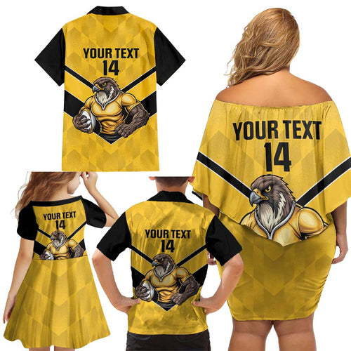 Sunshine Coast Rugby Custom Family Matching Off Shoulder Short Dress and Hawaiian Shirt Go Falcons Mascot Sporty Style - Aussie Hoodie