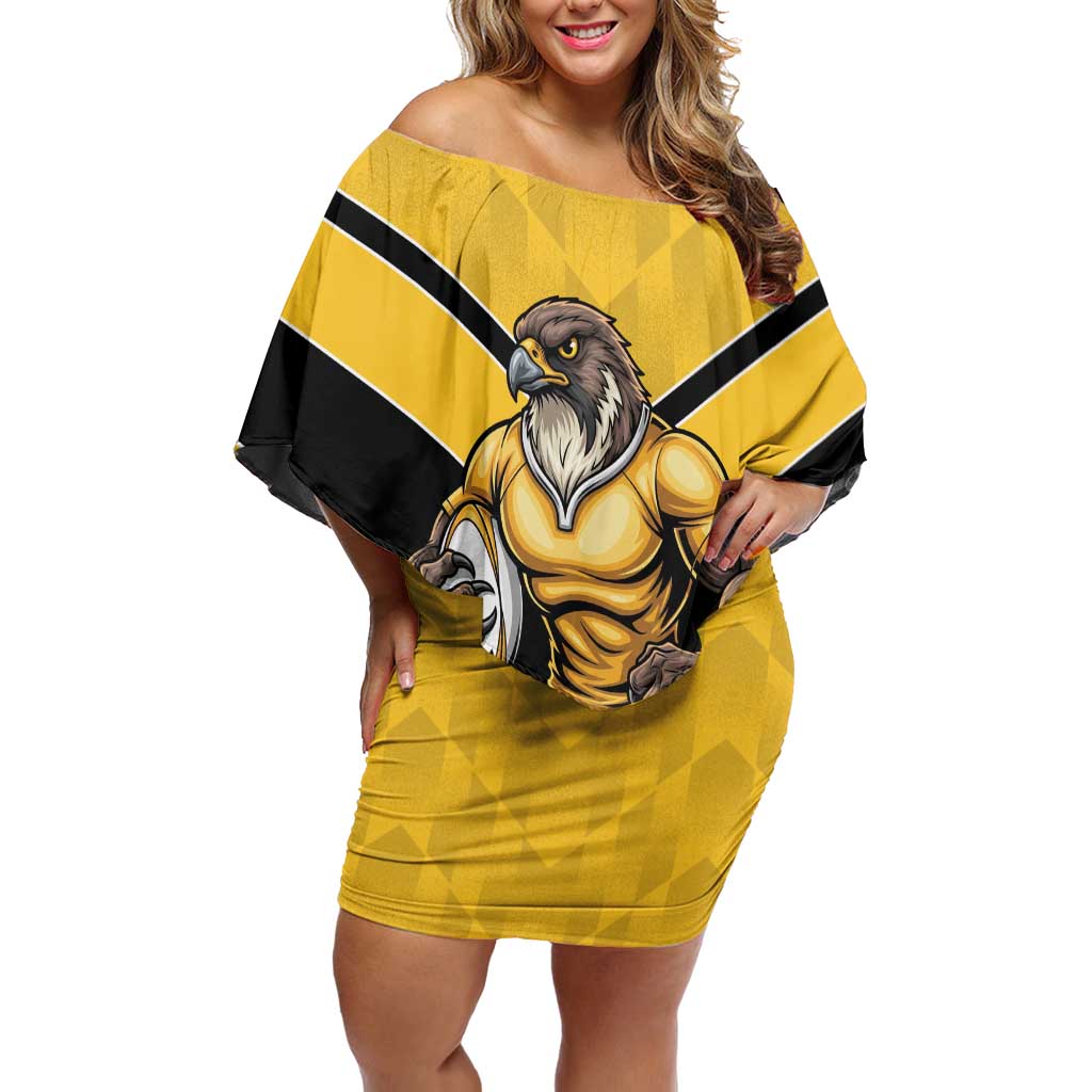 Sunshine Coast Rugby Custom Family Matching Off Shoulder Short Dress and Hawaiian Shirt Go Falcons Mascot Sporty Style - Aussie Hoodie