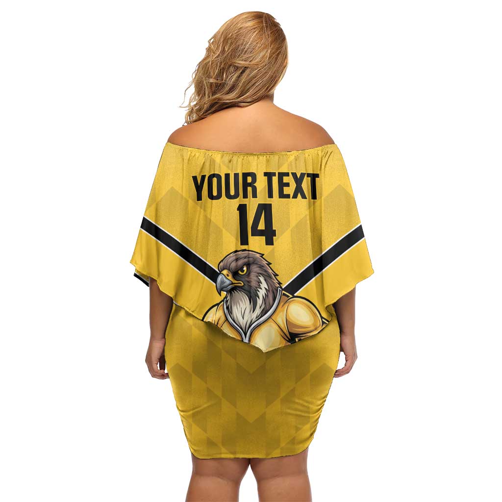 Sunshine Coast Rugby Custom Family Matching Off Shoulder Short Dress and Hawaiian Shirt Go Falcons Mascot Sporty Style - Aussie Hoodie