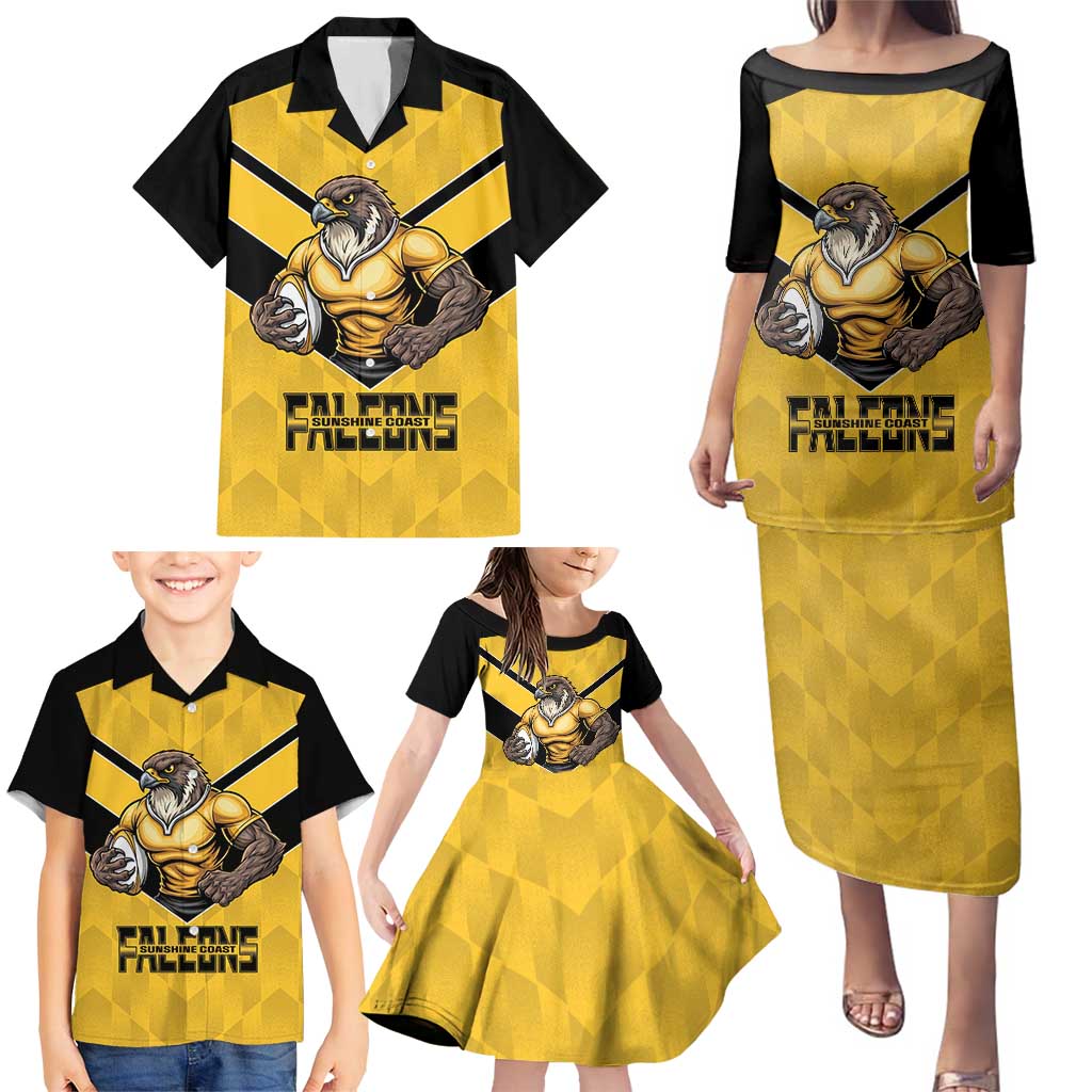 Sunshine Coast Rugby Custom Family Matching Puletasi and Hawaiian Shirt Go Falcons Mascot Sporty Style - Aussie Hoodie
