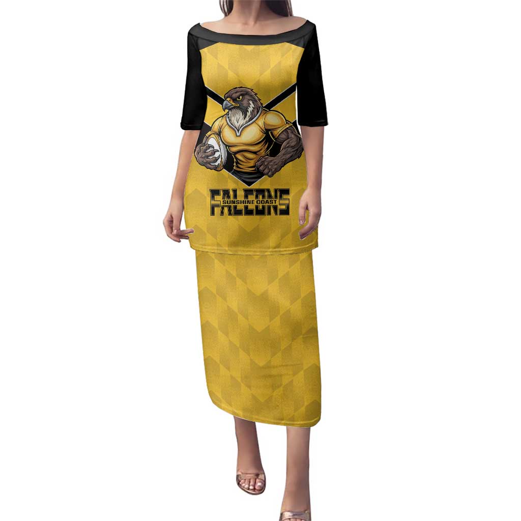 Sunshine Coast Rugby Custom Family Matching Puletasi and Hawaiian Shirt Go Falcons Mascot Sporty Style - Aussie Hoodie