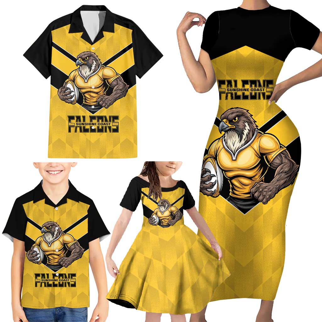 Sunshine Coast Rugby Custom Family Matching Short Sleeve Bodycon Dress and Hawaiian Shirt Go Falcons Mascot Sporty Style - Aussie Hoodie