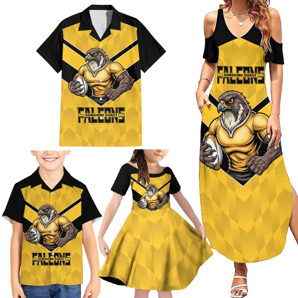 Sunshine Coast Rugby Custom Family Matching Summer Maxi Dress and Hawaiian Shirt Go Falcons Mascot Sporty Style - Aussie Hoodie