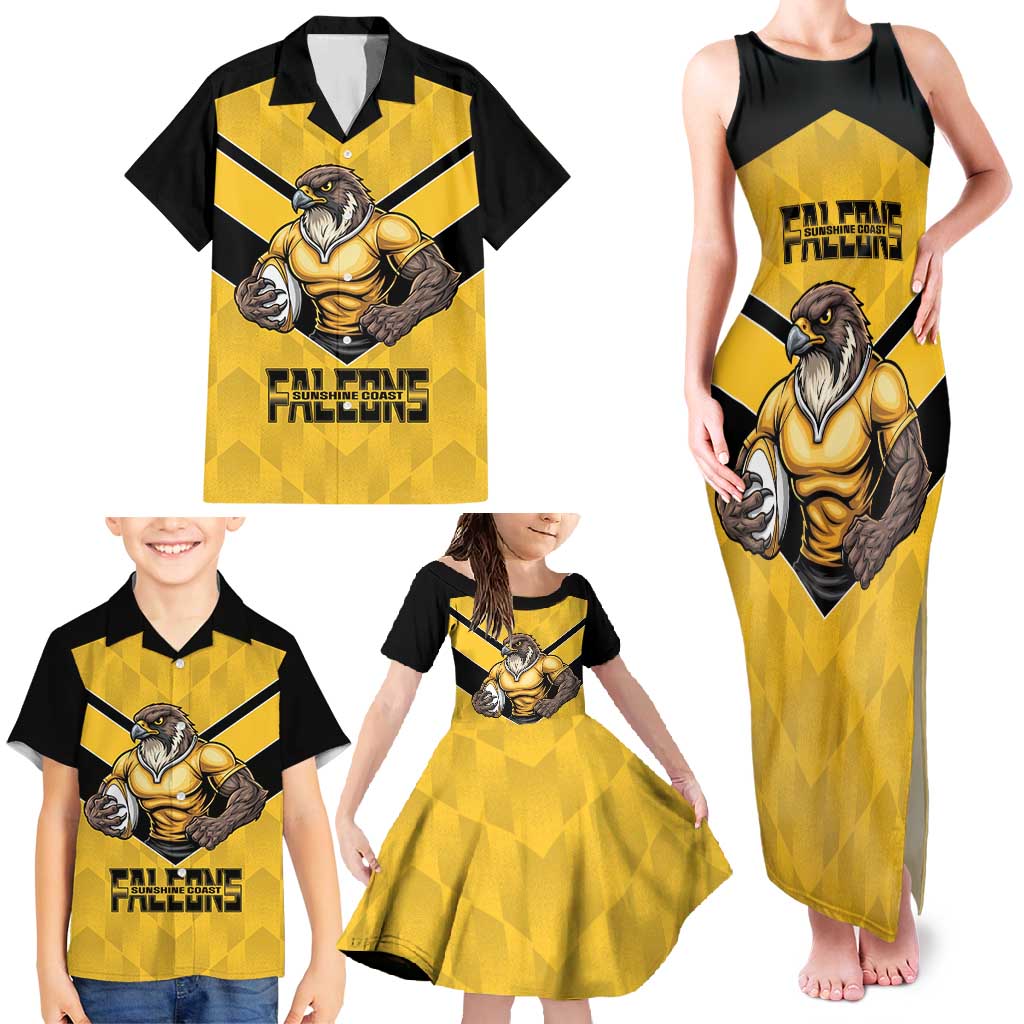 Sunshine Coast Rugby Custom Family Matching Tank Maxi Dress and Hawaiian Shirt Go Falcons Mascot Sporty Style - Aussie Hoodie