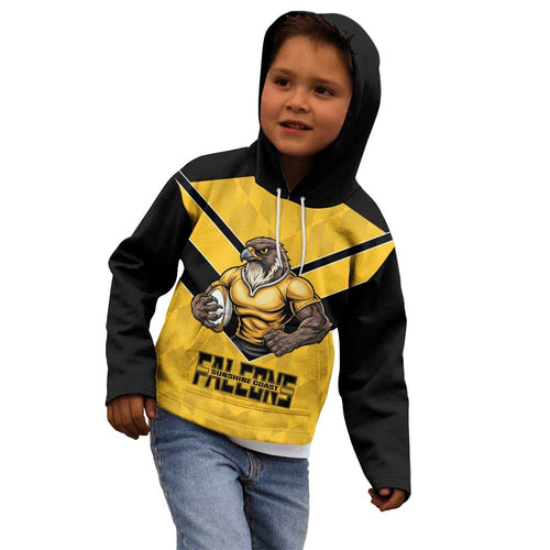 Sunshine Coast Rugby Custom Kid Hoodie Go Falcons Mascot Sporty Style - Aussie Hoodie