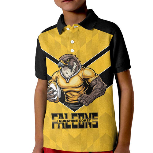 Sunshine Coast Rugby Custom Kid Polo Shirt Go Falcons Mascot Sporty Style - Aussie Hoodie