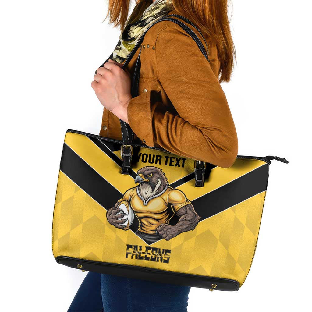 Sunshine Coast Rugby Custom Leather Tote Bag Go Falcons Mascot Sporty Style - Aussie Hoodie