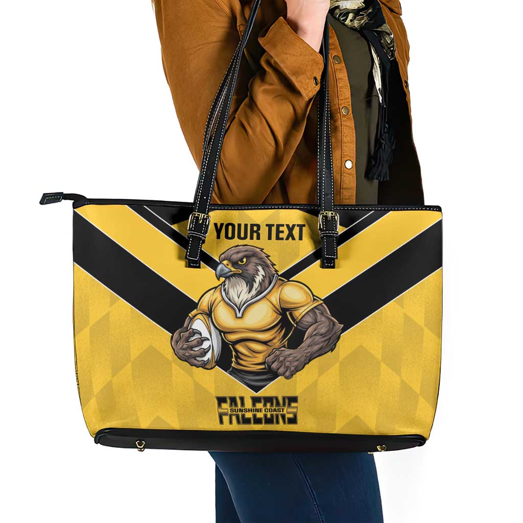 Sunshine Coast Rugby Custom Leather Tote Bag Go Falcons Mascot Sporty Style - Aussie Hoodie