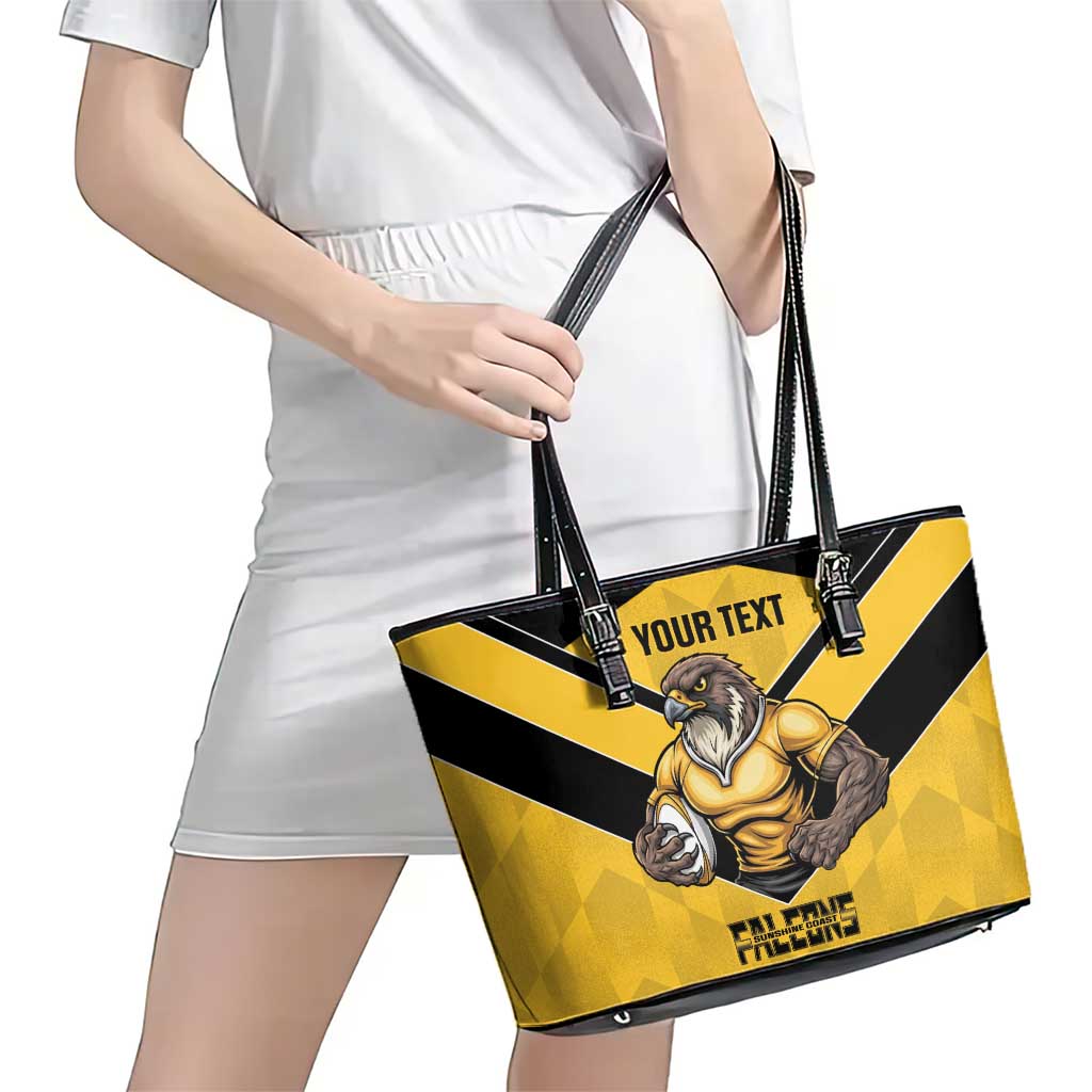 Sunshine Coast Rugby Custom Leather Tote Bag Go Falcons Mascot Sporty Style - Aussie Hoodie