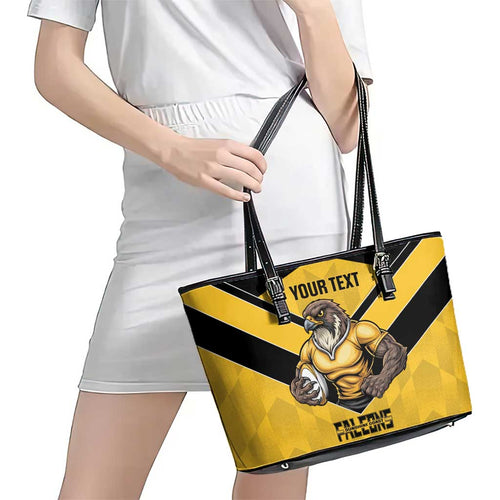 Sunshine Coast Rugby Custom Leather Tote Bag Go Falcons Mascot Sporty Style - Aussie Hoodie