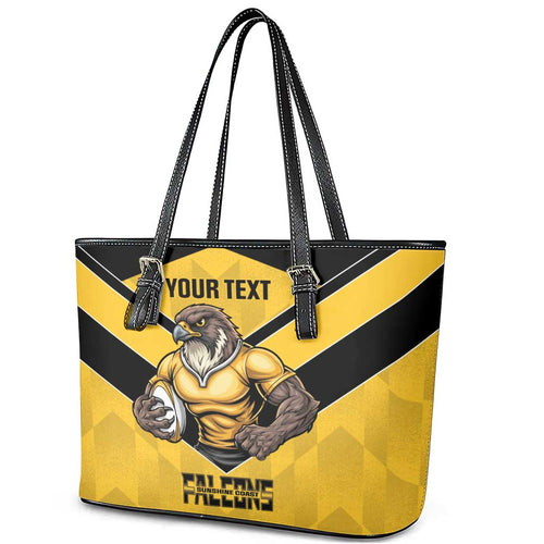 Sunshine Coast Rugby Custom Leather Tote Bag Go Falcons Mascot Sporty Style - Aussie Hoodie