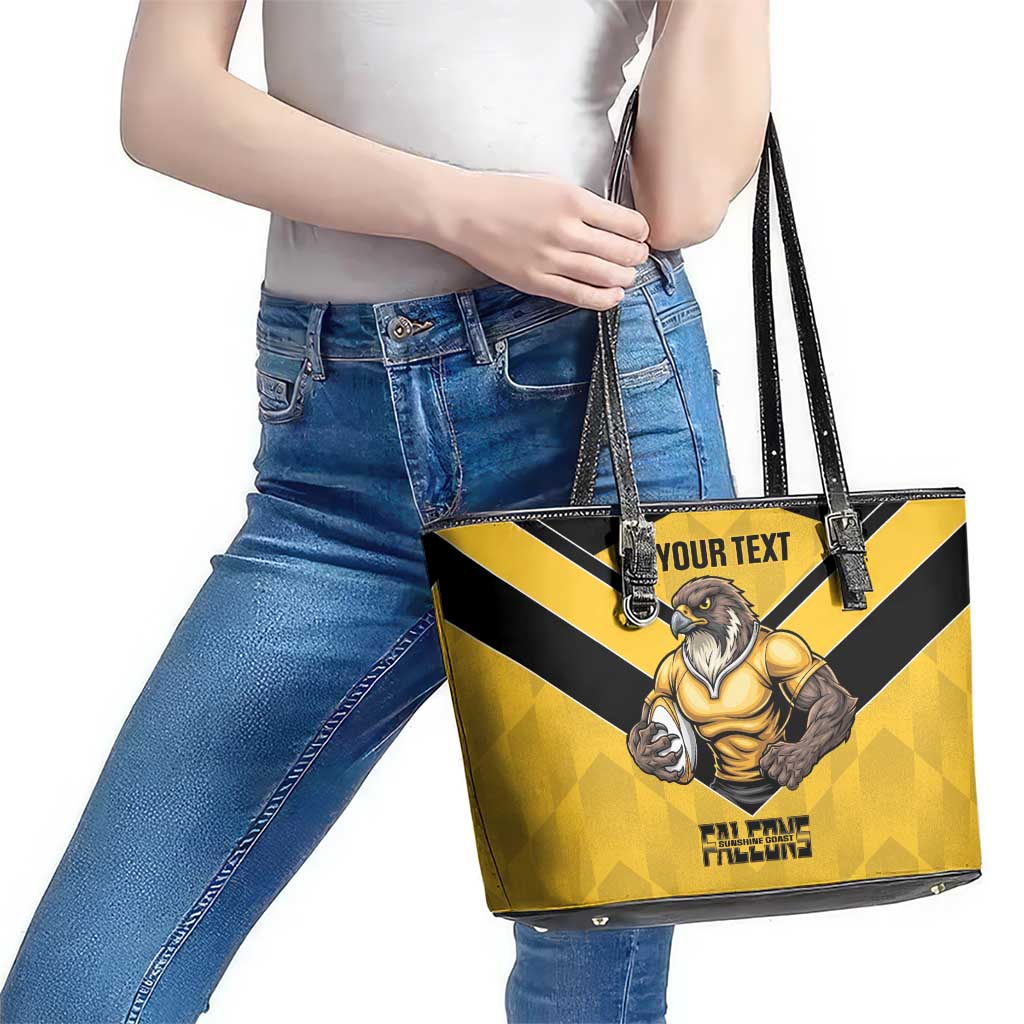 Sunshine Coast Rugby Custom Leather Tote Bag Go Falcons Mascot Sporty Style - Aussie Hoodie
