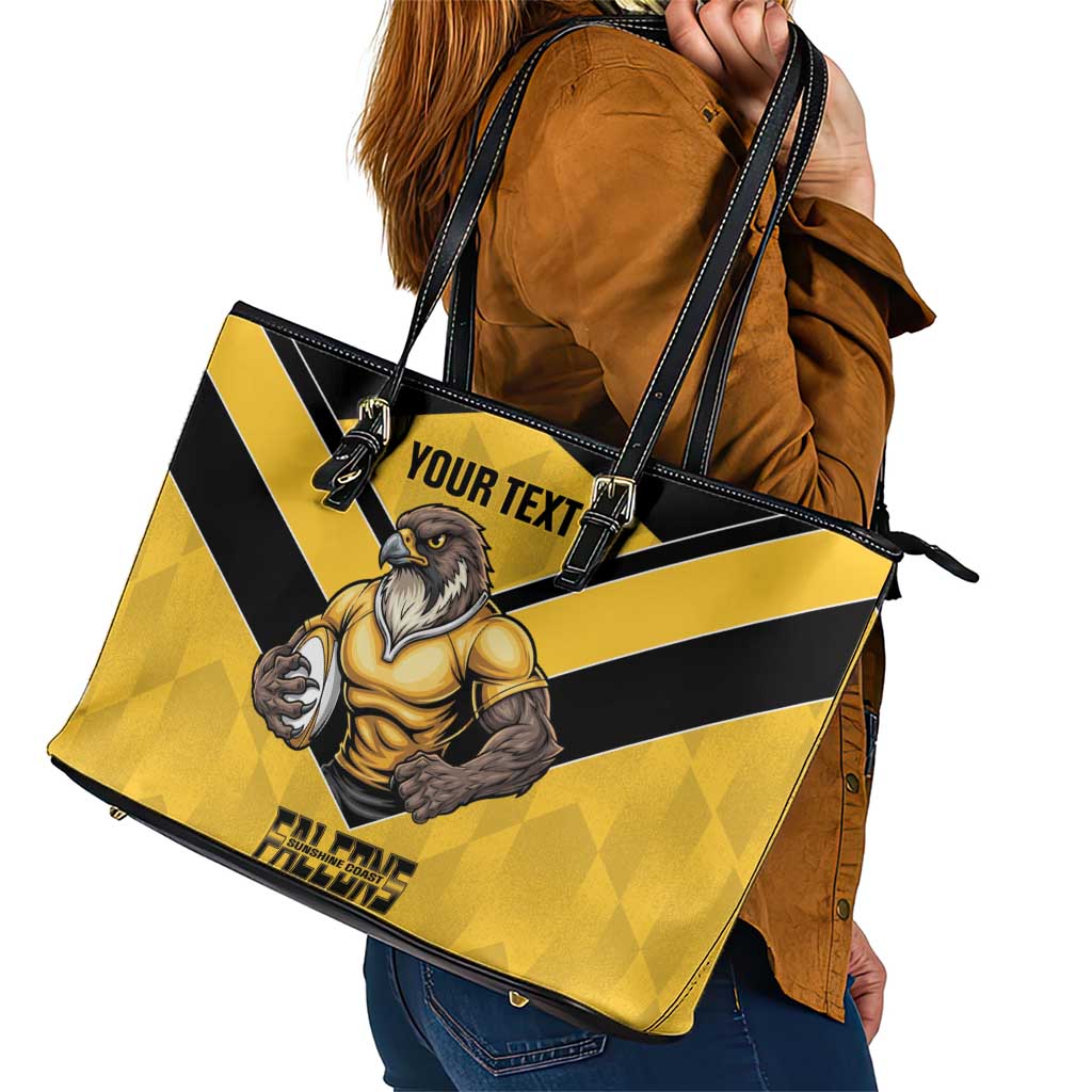 Sunshine Coast Rugby Custom Leather Tote Bag Go Falcons Mascot Sporty Style - Aussie Hoodie