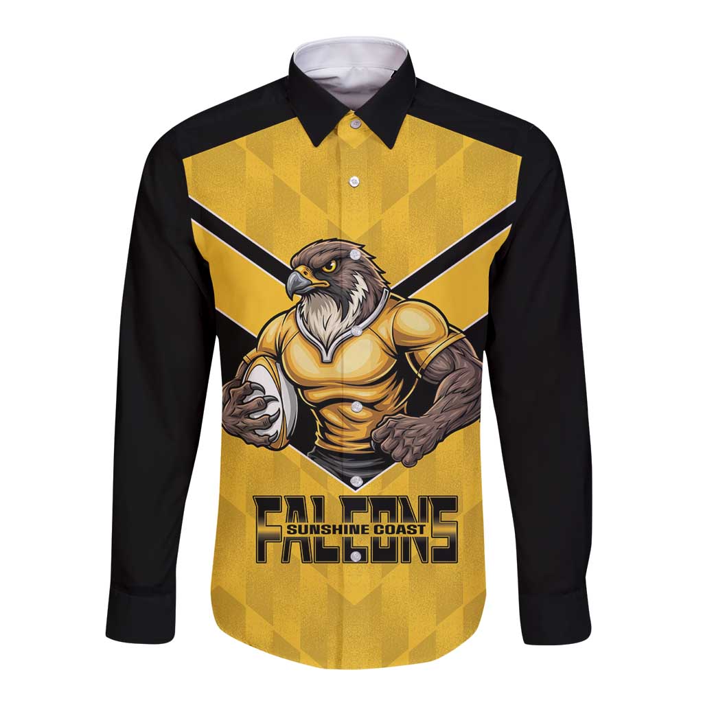 Sunshine Coast Rugby Custom Long Sleeve Button Shirt Go Falcons Mascot Sporty Style - Aussie Hoodie