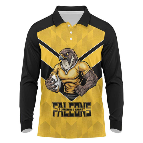 Sunshine Coast Rugby Custom Long Sleeve Polo Shirt Go Falcons Mascot Sporty Style - Aussie Hoodie