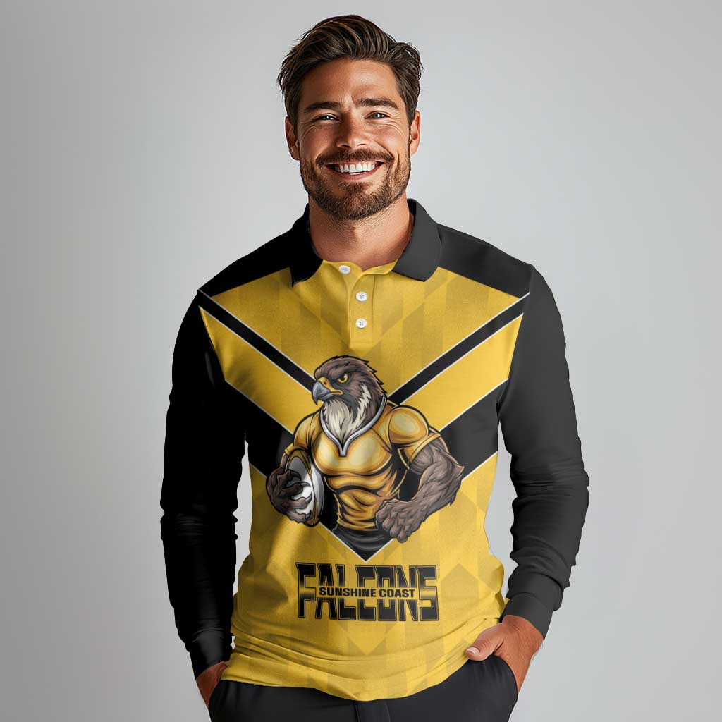 Sunshine Coast Rugby Custom Long Sleeve Polo Shirt Go Falcons Mascot Sporty Style - Aussie Hoodie