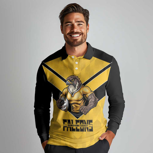 Sunshine Coast Rugby Custom Long Sleeve Polo Shirt Go Falcons Mascot Sporty Style - Aussie Hoodie