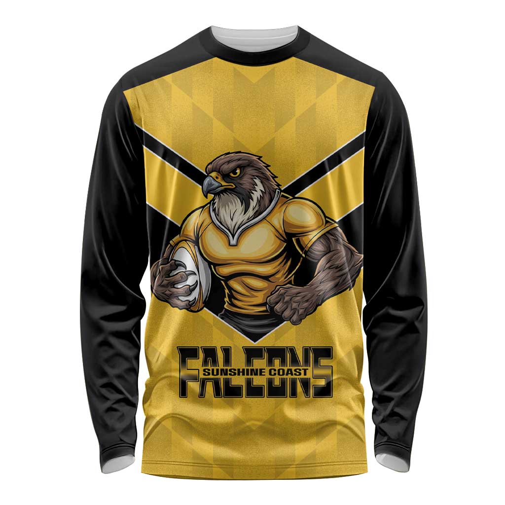 Sunshine Coast Rugby Custom Long Sleeve Shirt Go Falcons Mascot Sporty Style - Aussie Hoodie