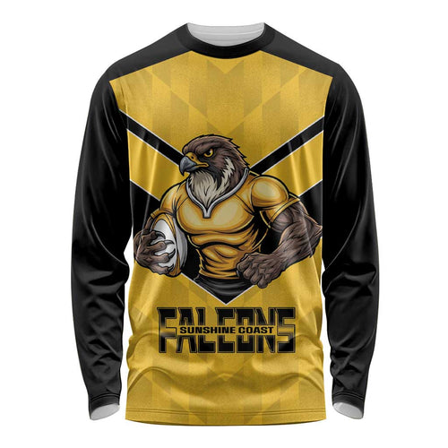Sunshine Coast Rugby Custom Long Sleeve Shirt Go Falcons Mascot Sporty Style - Aussie Hoodie