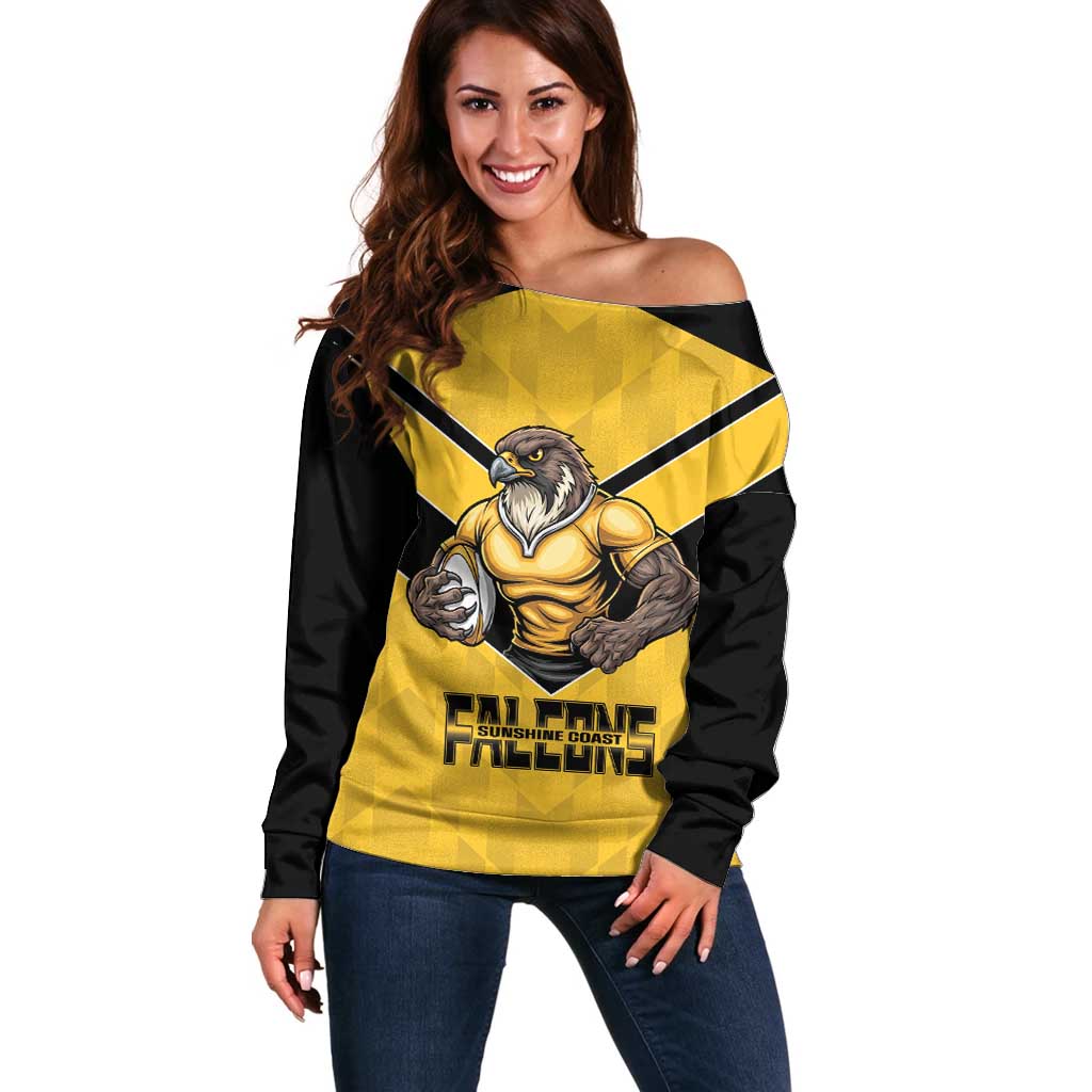 Sunshine Coast Rugby Custom Off Shoulder Sweater Go Falcons Mascot Sporty Style - Aussie Hoodie