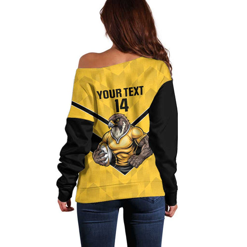Sunshine Coast Rugby Custom Off Shoulder Sweater Go Falcons Mascot Sporty Style - Aussie Hoodie
