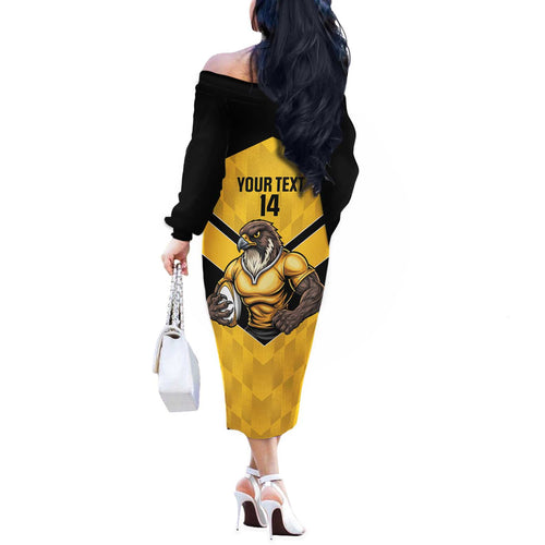Sunshine Coast Rugby Custom Off The Shoulder Long Sleeve Dress Go Falcons Mascot Sporty Style - Aussie Hoodie