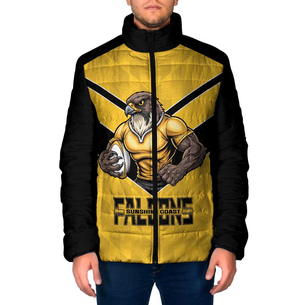 Sunshine Coast Rugby Custom Padded Jacket Go Falcons Mascot Sporty Style - Aussie Hoodie