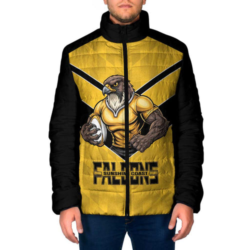 Sunshine Coast Rugby Custom Padded Jacket Go Falcons Mascot Sporty Style - Aussie Hoodie