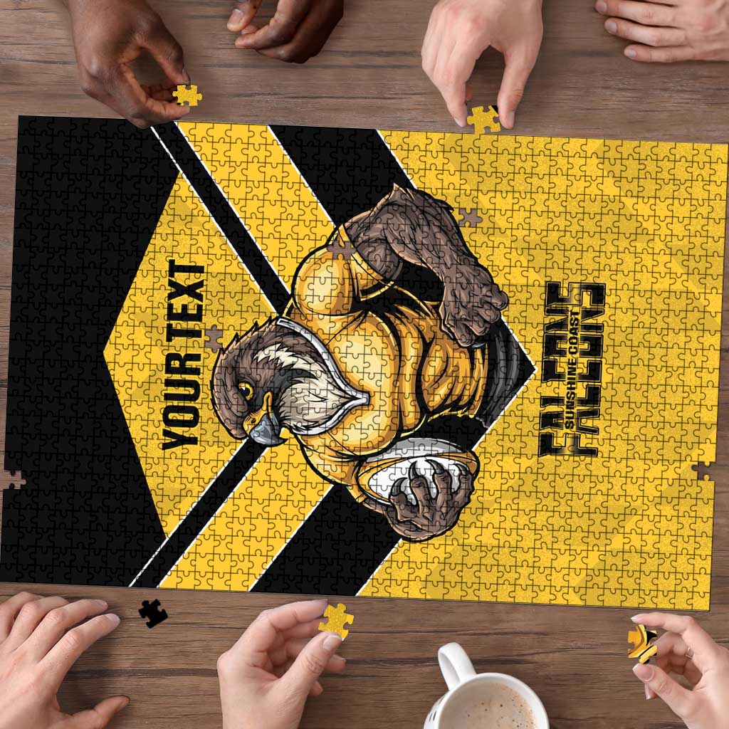 Sunshine Coast Rugby Custom Puzzle Go Falcons Mascot Sporty Style - Aussie Hoodie