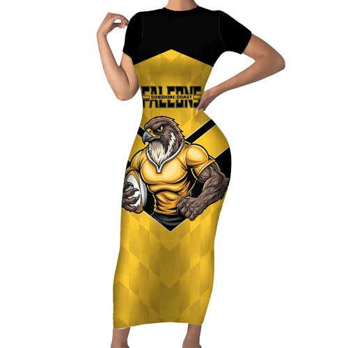 Sunshine Coast Rugby Custom Short Sleeve Bodycon Dress Go Falcons Mascot Sporty Style - Aussie Hoodie