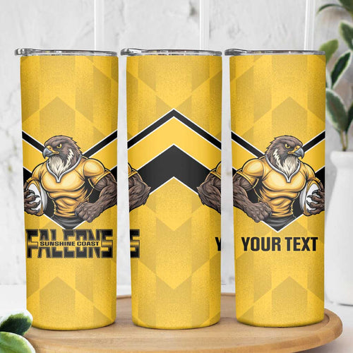 Sunshine Coast Rugby Custom Skinny Tumbler Go Falcons Mascot Sporty Style - Aussie Hoodie