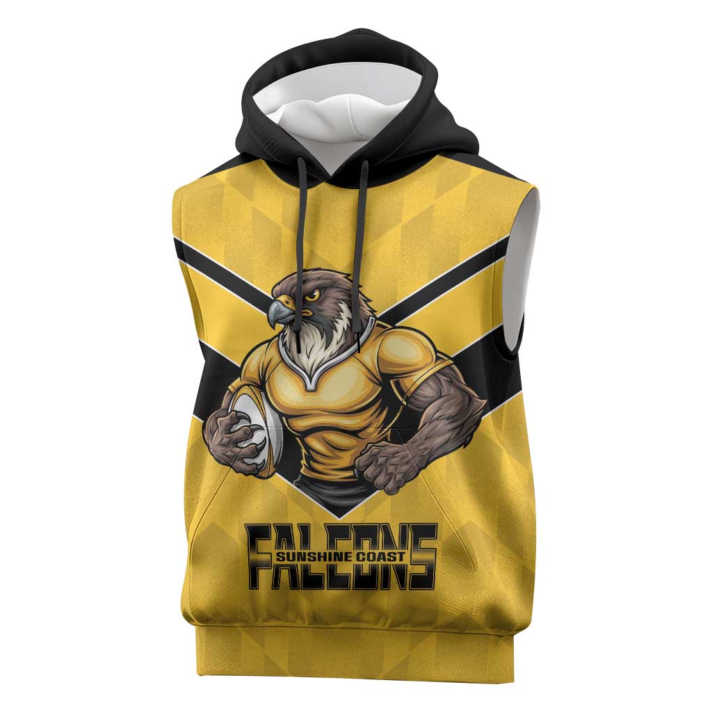 Sunshine Coast Rugby Custom Sleeveless Hoodie Go Falcons Mascot Sporty Style - Aussie Hoodie
