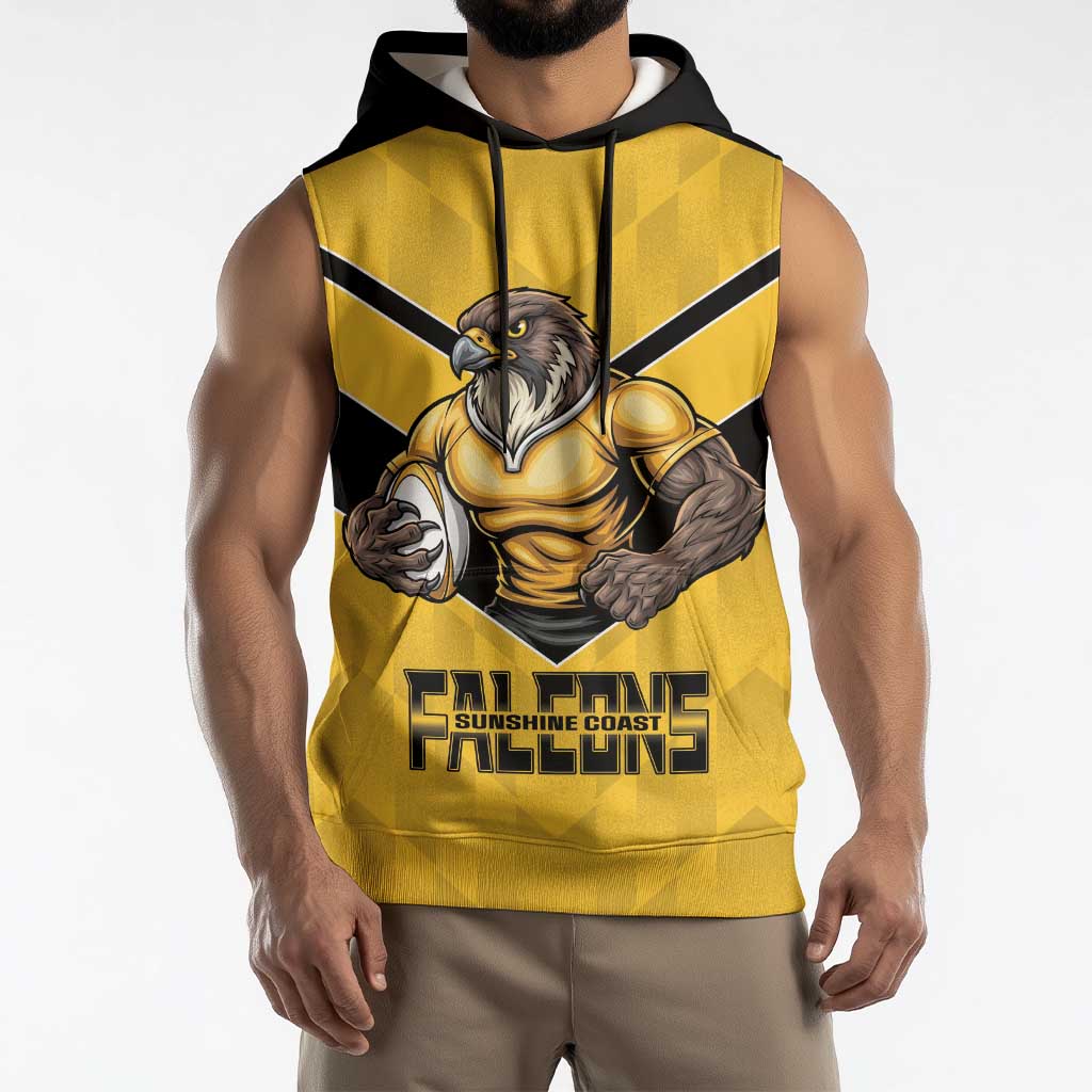 Sunshine Coast Rugby Custom Sleeveless Hoodie Go Falcons Mascot Sporty Style - Aussie Hoodie