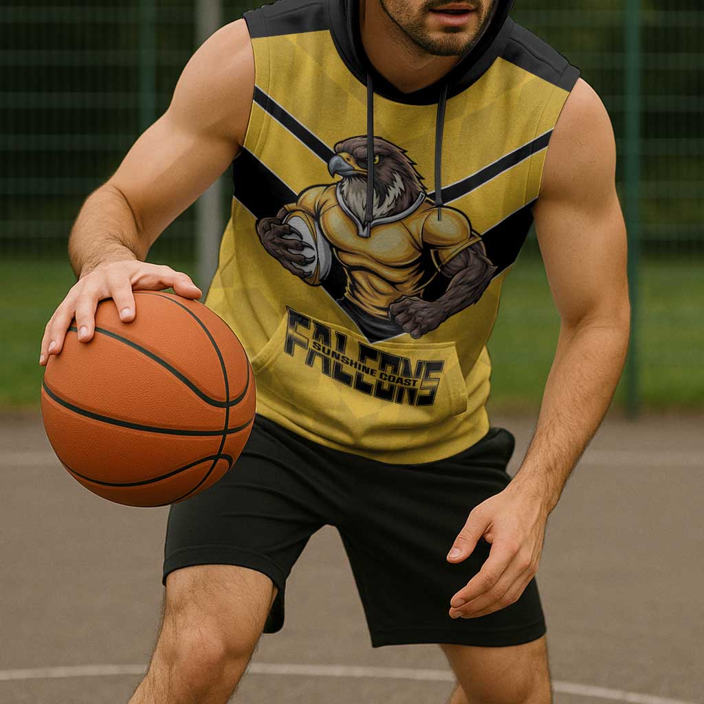Sunshine Coast Rugby Custom Sleeveless Hoodie Go Falcons Mascot Sporty Style - Aussie Hoodie